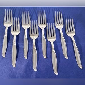 WM ROGERS 6 1/8” DESSERT/SALAD FORKS - MCM 1958 “Sweep" Silver Plate-Set of 8